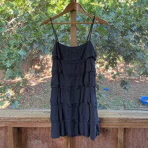 Theory Charcoal Grey 100% Silk Tiered Ruffled Mini Dress Size 4